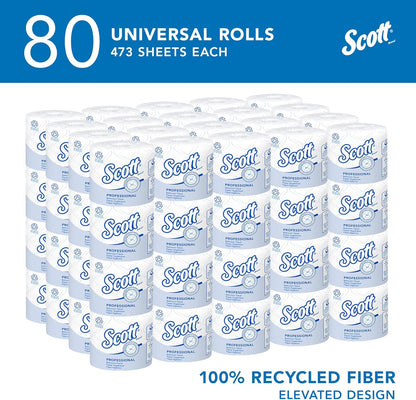 Scott Professional 100% Recycled Fiber Standard Roll Bulk Toilet Paper (13217), 2-Ply, Elevated Design, White, Individually Wrapped (80 Rolls of 473 Sheets, 37,840 Sheet Total)