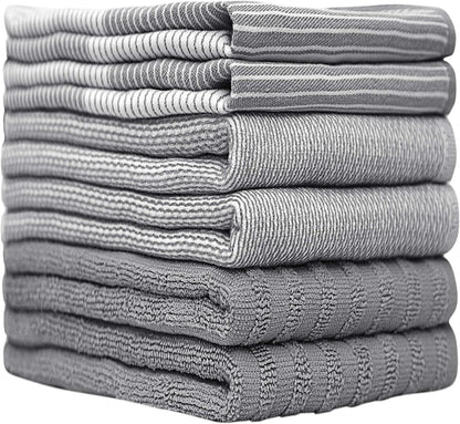 Premium Kitchen Towels (20”x 28”, 6 Pack) | Large Cotton Dish Towels | Flat & Terry Highly Absorbent Kitchen Linen Set with Hanging Loop | Gray