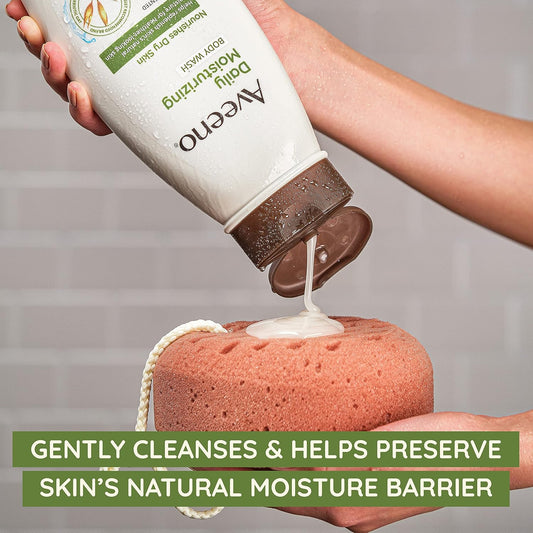 Aveeno Daily Moisturizing Body Wash Cleanser & Shaving Gel for Men & Women, Clean-Rinsing for Softer & Smoother Skin, Gentle & Lightly Scented, 18 fl. Oz, Pack of 2