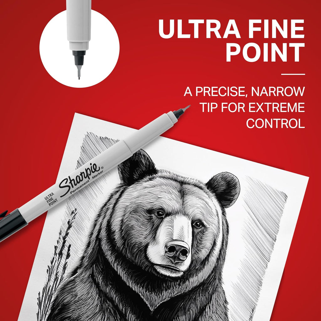 Sharpie Permanent Markers, Ultra Fine Tip, Black, 12 Count - Office Supplies, Quick Drying, Fade Resistant, Ideal for Posters, Drawing, Coloring