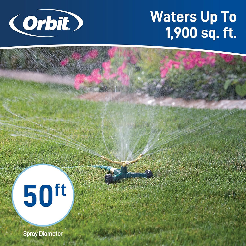 Orbit 58257N Lawn and Garden 3-Arm Metal Sprinkler with Wheel Base