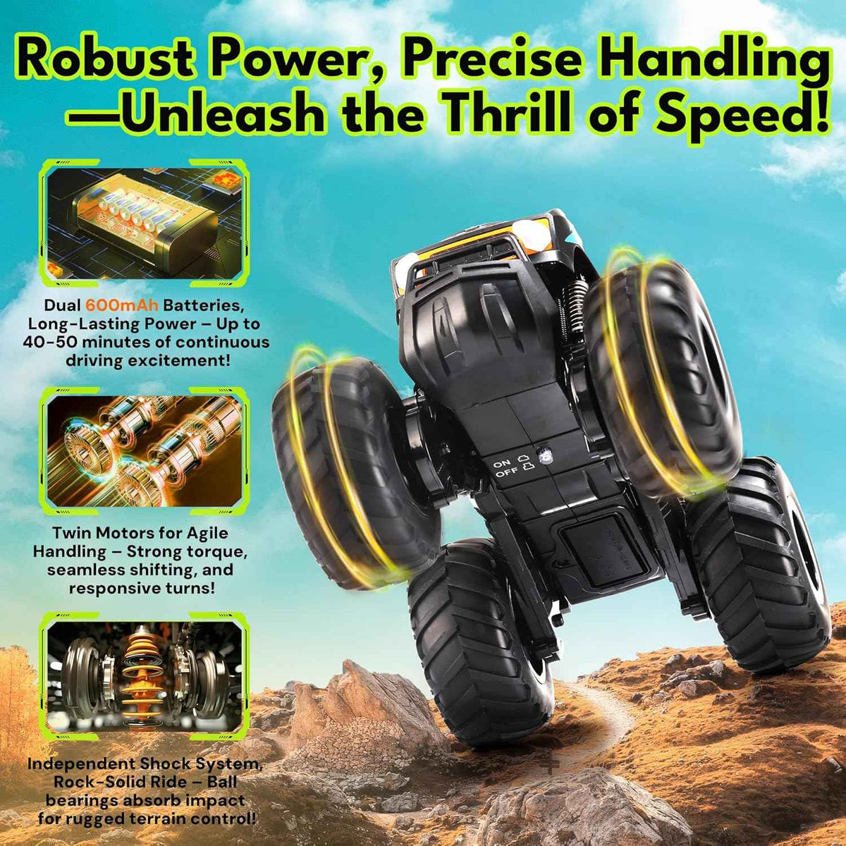 threeking 1:16 scale waterproof monster truck rc car 4wd all terrain pickup toy