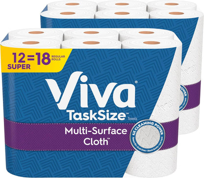 Viva Multi-Surface Cloth Paper Towels, Task Size, 12 Super Rolls (2 Packs of 6), 81 Sheets Per Roll